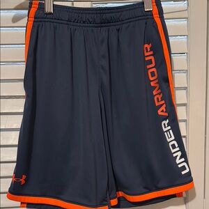 Under Armour Dark Grey and Orange Athletic Shorts with Breathable Fabric